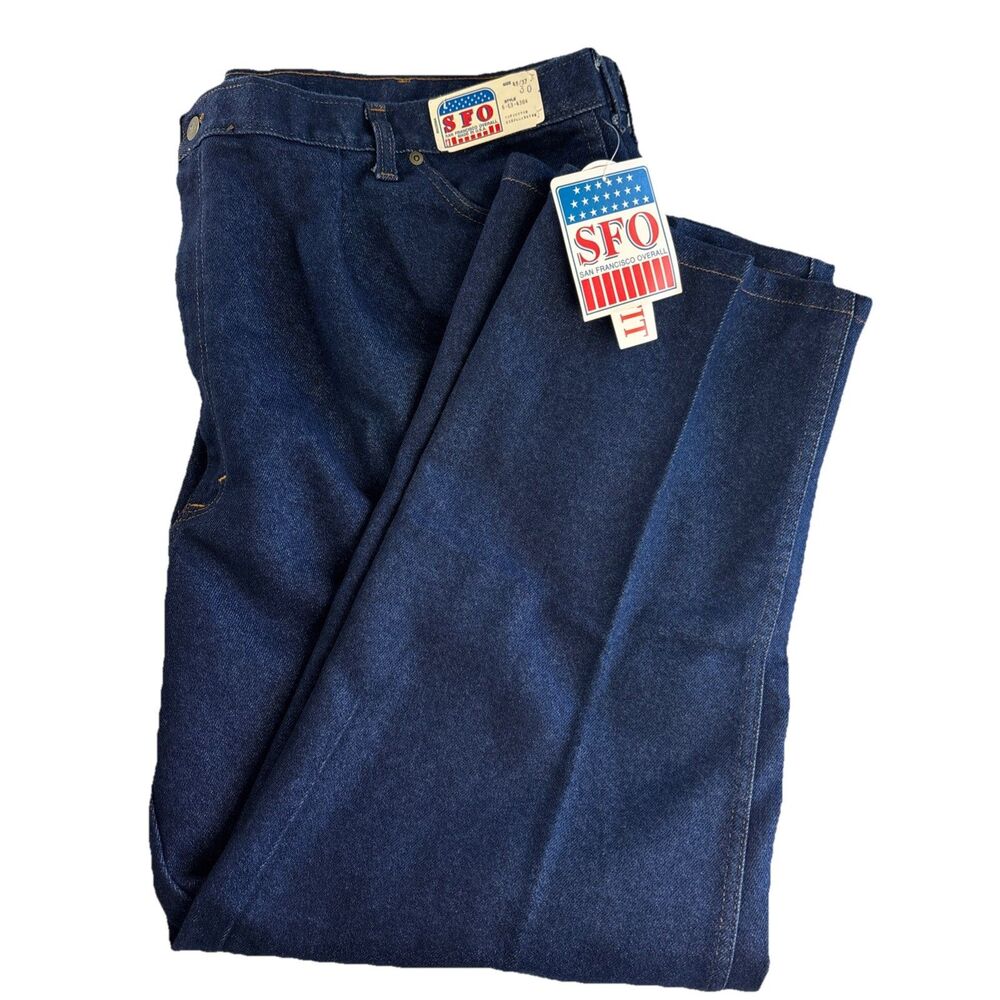 Vintage SFO San Francisco Overall Jeans Made USA NWT W48 L30 Blue - Picture 1 of 13